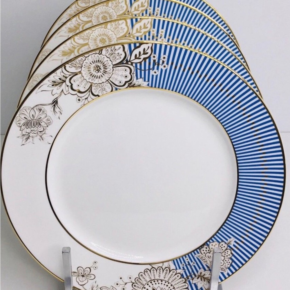 4 Salad Plates 7.5" Gracie Bone Chine Gold Blue White New